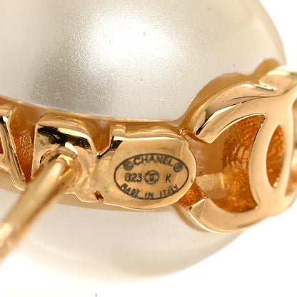 Chanel Pearl Metal CC Logo Round Earrings White Gold 4 of 4