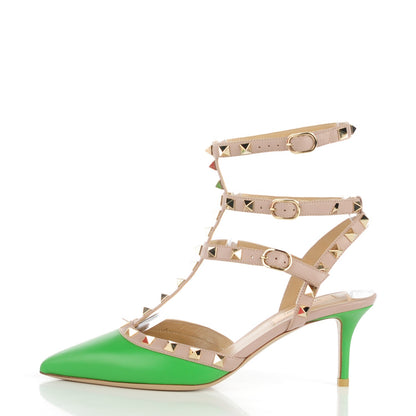 Valentino Garavani Calfskin Nappa Rockstud Ankle Strap 65mm Pumps 37 Green Poudre 1 of 7