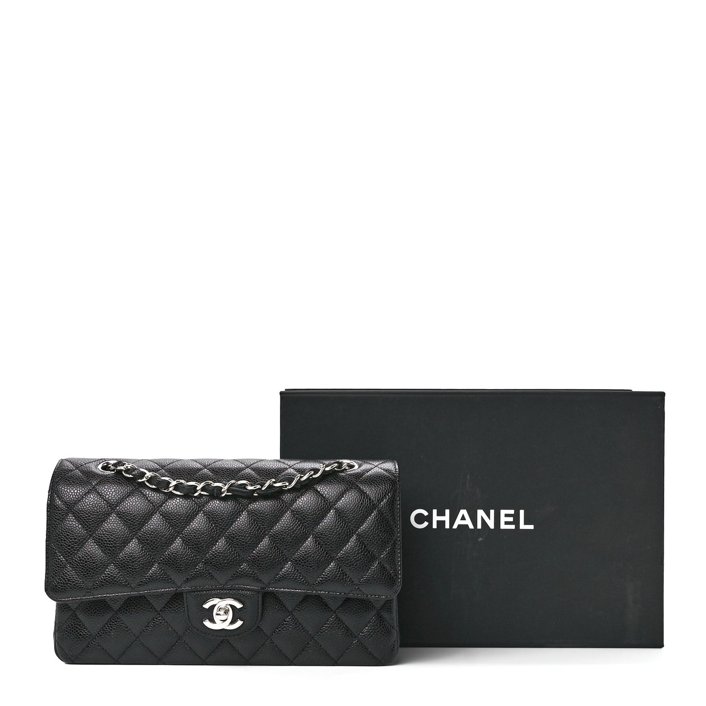 Caviar Quilted Medium Double Flap Black