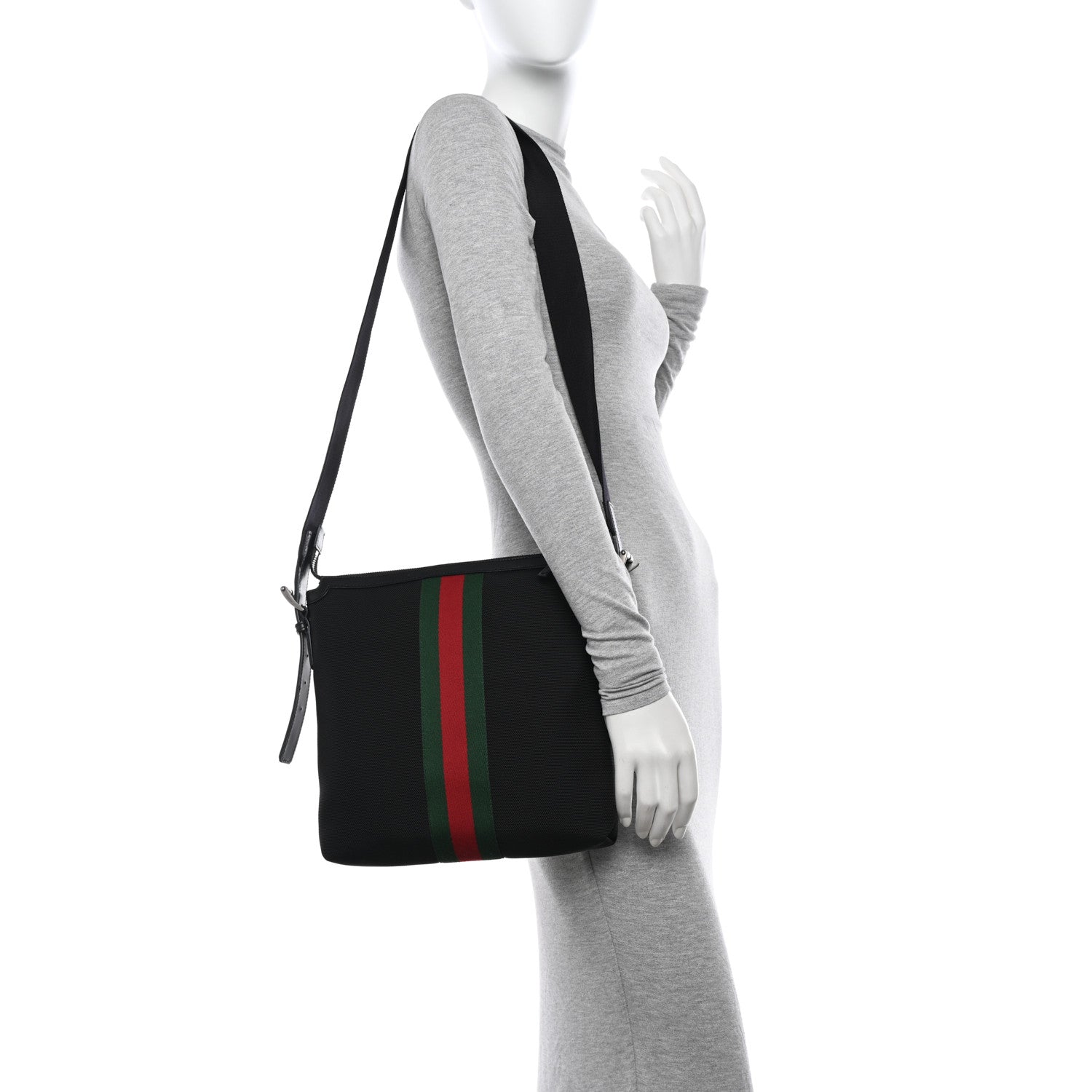 Gucci Techno Canvas Selleria Calfskin Web Small Flat Messenger Bag Black 2 of 12
