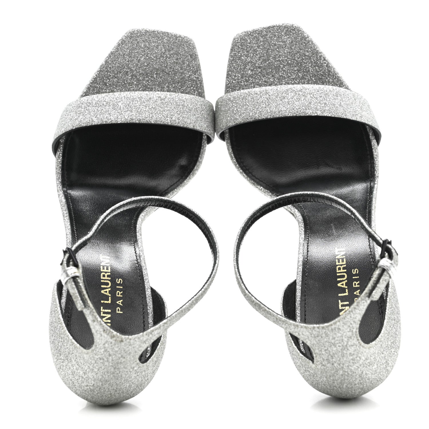 Saint Laurent Glitter Amber 105 Ankle Strap Sandals 37.5 Silver 6 of 13