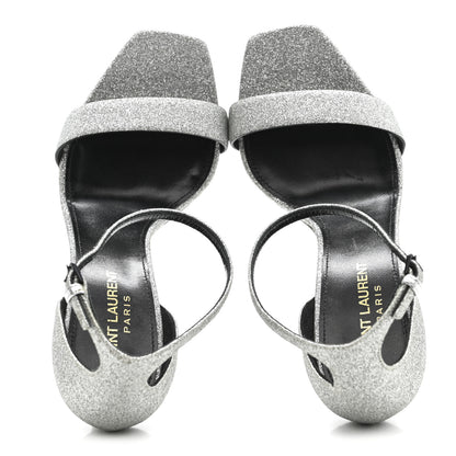 Saint Laurent Glitter Amber 105 Ankle Strap Sandals 37.5 Silver 6 of 13