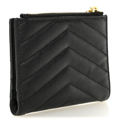 Saint Laurent Grain De Poudre Matelasse Chevron Monogram Zipped Card Case Black 3 of 8