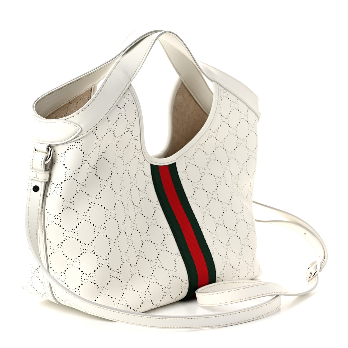 Calfskin Perforated GG Web Small Giglio Tote White
