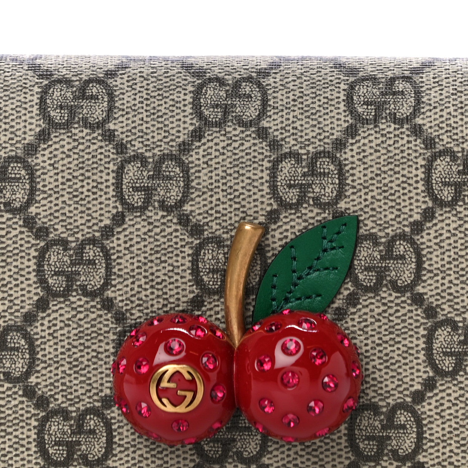 Gucci GG Supreme Monogram Cherry Embellished Card Case Wallet Hibiscus Red 6 of 9