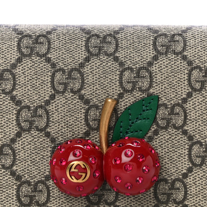 Gucci GG Supreme Monogram Cherry Embellished Card Case Wallet Hibiscus Red 6 of 9