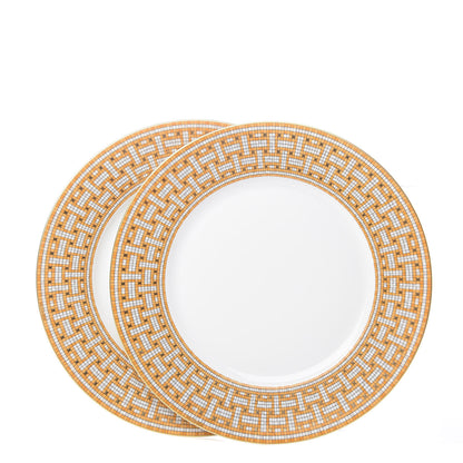 Hermes Porcelain Mosaique Au 24 Gold Dinner Plate Set of 2 1 of 6