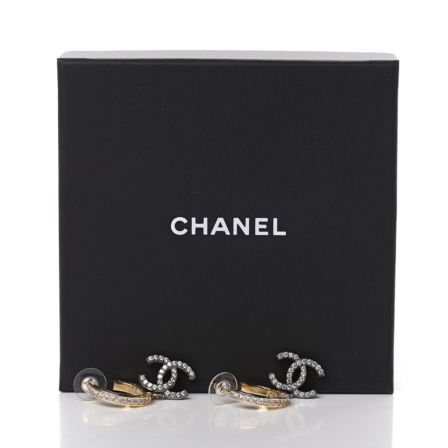Crystal Lock Symbols CC Hoop Drop Earrings Gold Ruthenium