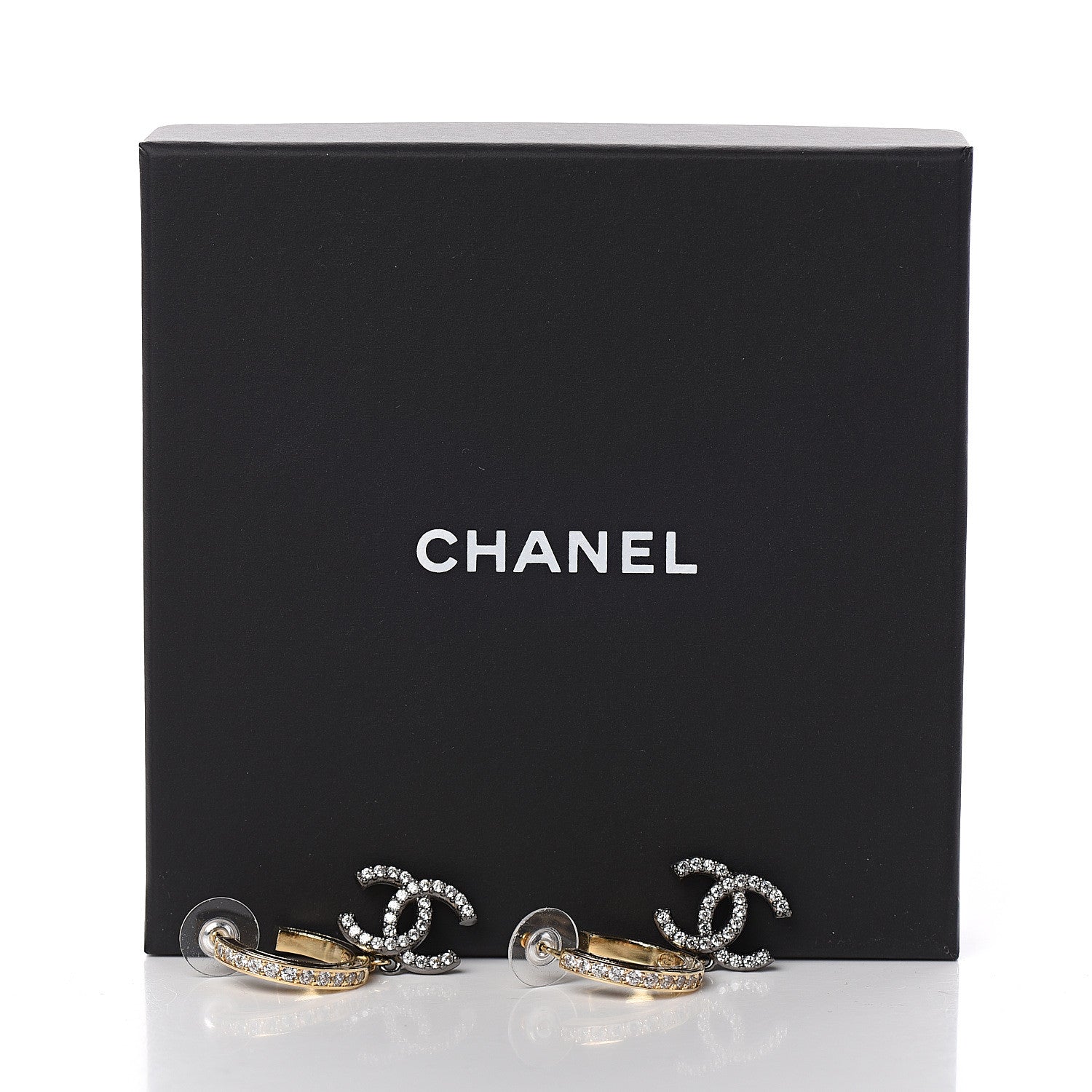 Chanel Crystal Lock Symbols CC Hoop Drop Earrings Gold Ruthenium 5 of 5