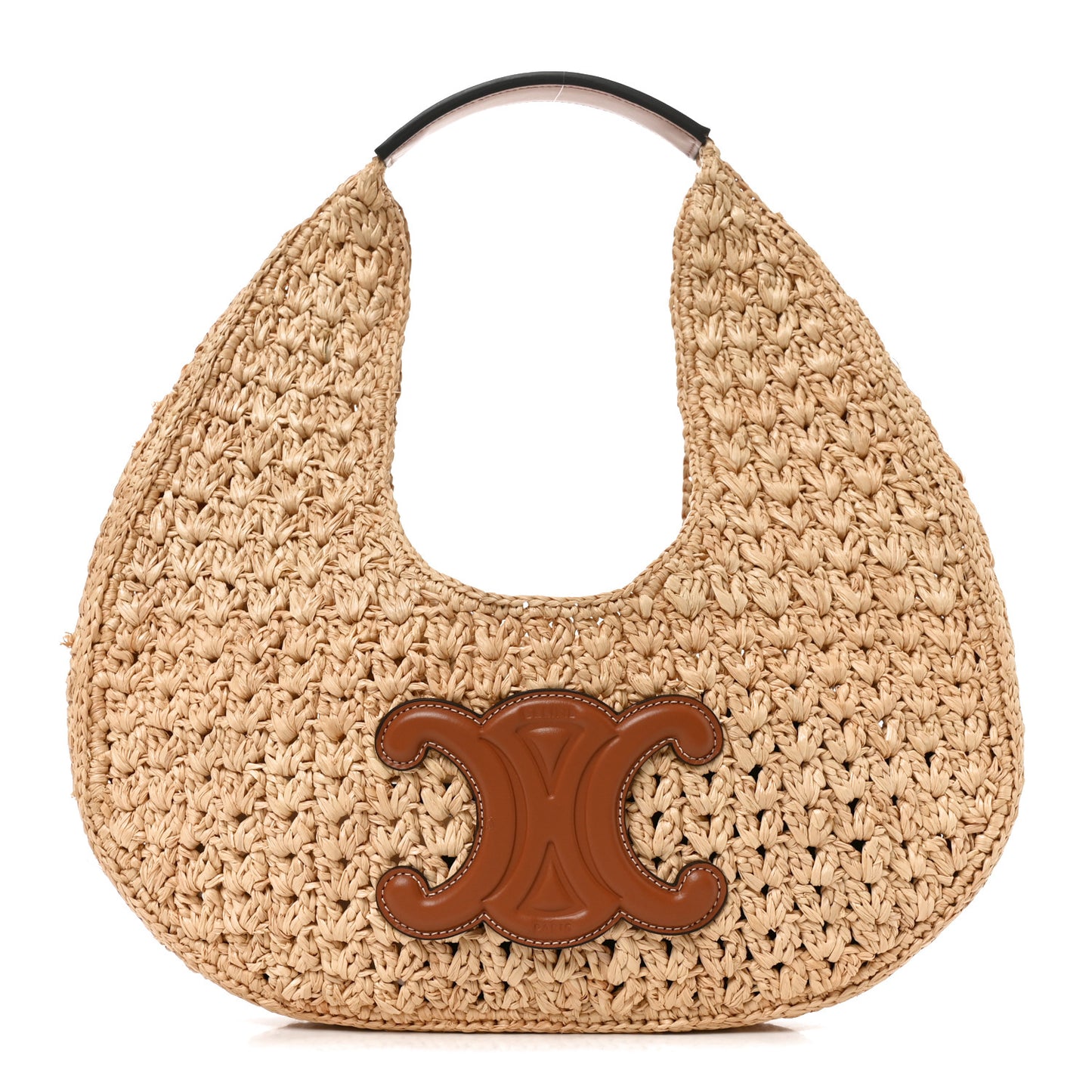 Raffia Calfskin Triomphe Panier Hobo Bag Natural Tan