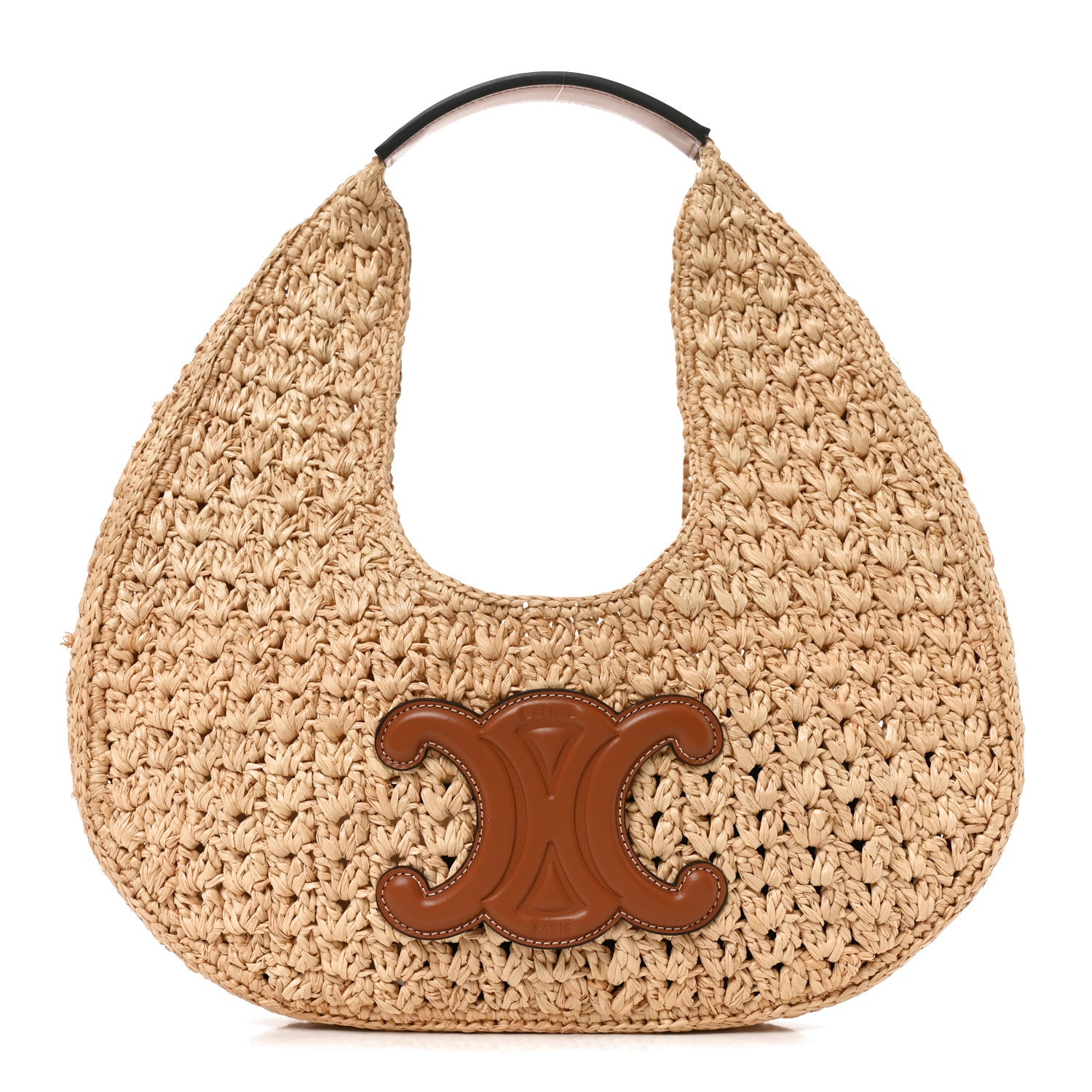 Celine Raffia Calfskin Triomphe Panier Hobo Bag Natural Tan 1 of 11