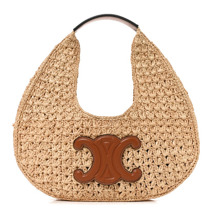 Celine Raffia Calfskin Triomphe Panier Hobo Bag Natural Tan 1 of 11