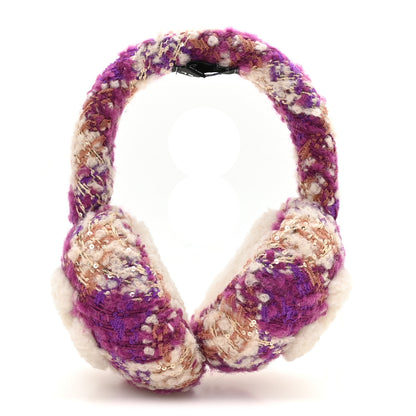 Chanel Tweed Shearling CC Ear Muffs Ecru Purple Dark Fuchsia Dark Pink 3 of 6