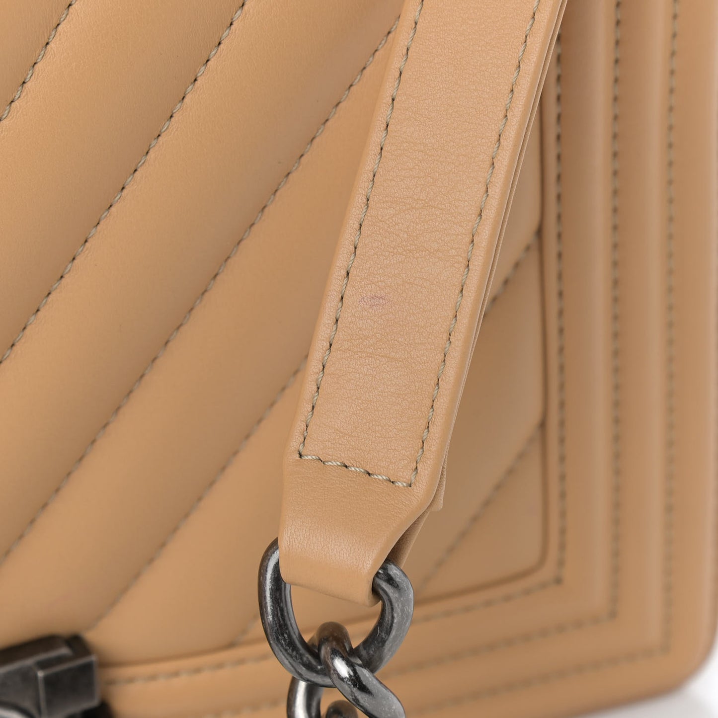 Calfskin Chevron Quilted Medium Boy Flap Beige