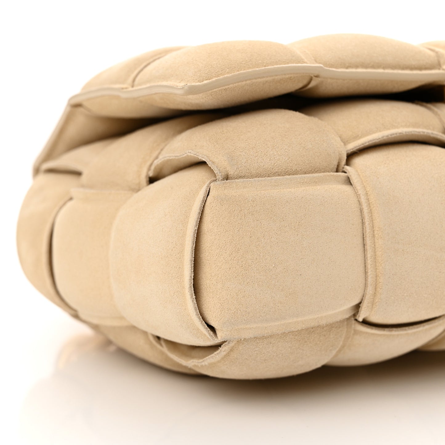 Suede Maxi Intrecciato Padded Chain Cassette Crossbody Bag Sand