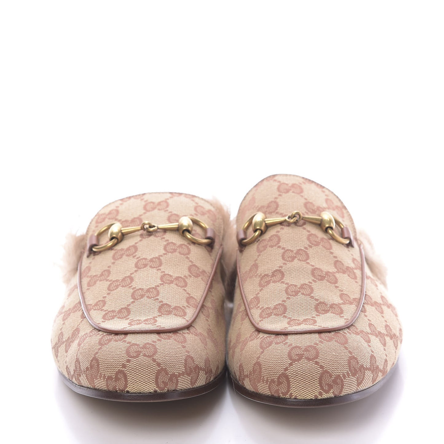 GG Monogram Fur Mens Princetown Slippers 9 Beige Ruggine Rust