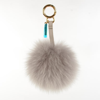 Fendi Fox Fur Vitello Elite Pom Pom Bag Charm Grigio Perla 3 of 6