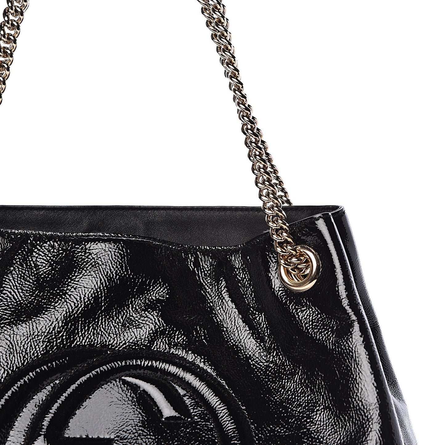 Patent Medium Soho Chain Shoulder Bag Black
