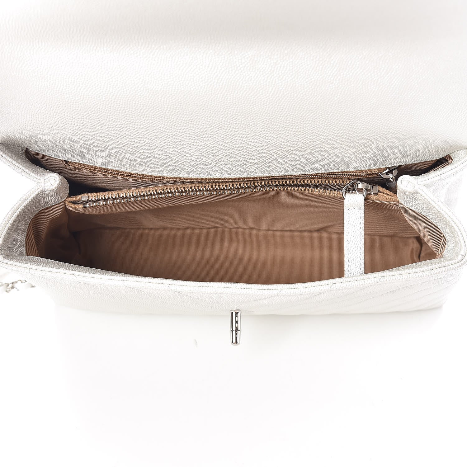 Chanel Iridescent Caviar Chevron Quilted Small Coco Handle Flap White 6 of 11
