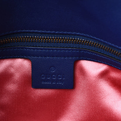 Gucci Velvet Matelasse Deer Embroidered Small GG Marmont Shoulder Bag Cobalt Blue 5 of 10