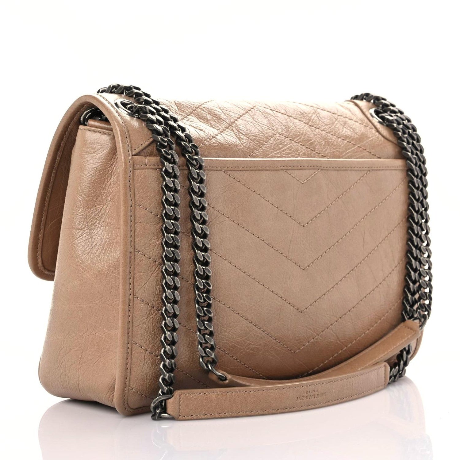 Saint Laurent Crinkled Calfskin Matelasse Monogram Medium Niki Chain Satchel Dark Toffee 3 of 14