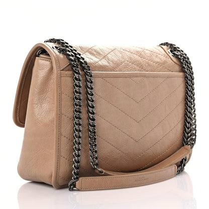 Saint Laurent Crinkled Calfskin Matelasse Monogram Medium Niki Chain Satchel Dark Toffee 3 of 14