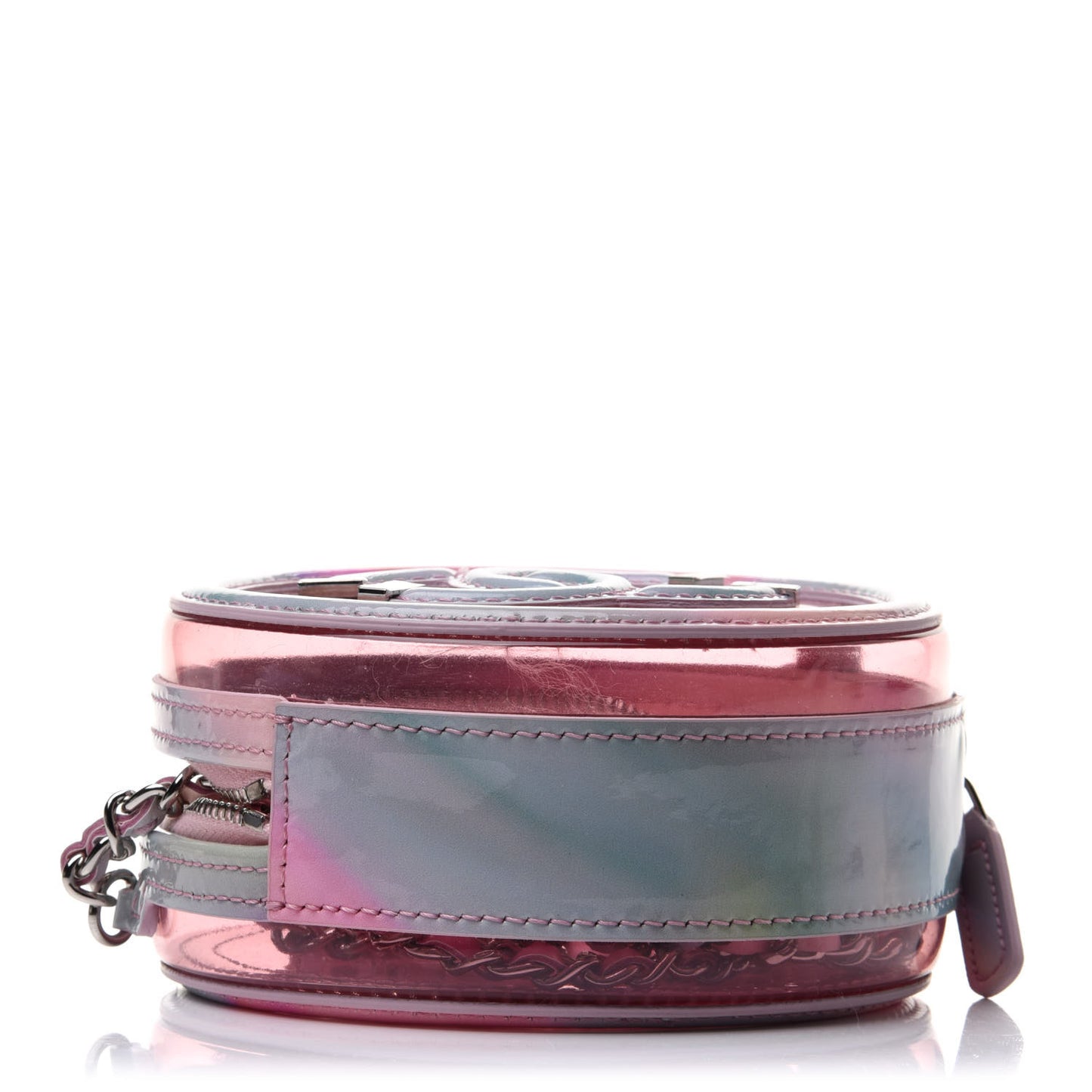 PVC Lambskin Filigree Round Clutch With Chain Pink