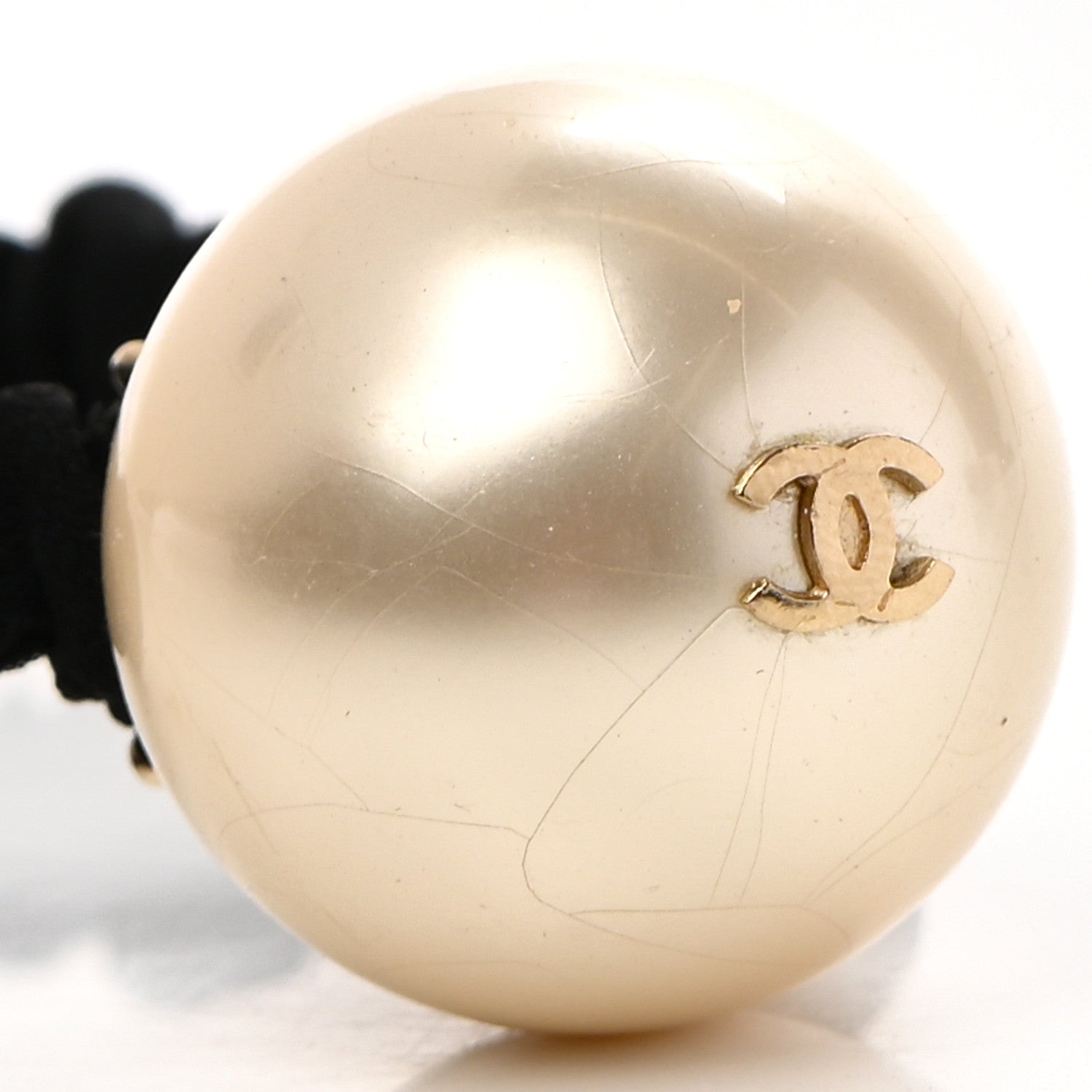 Chanel Pearl CC Hair Tie Black Gold Pearly White 3 of 5
