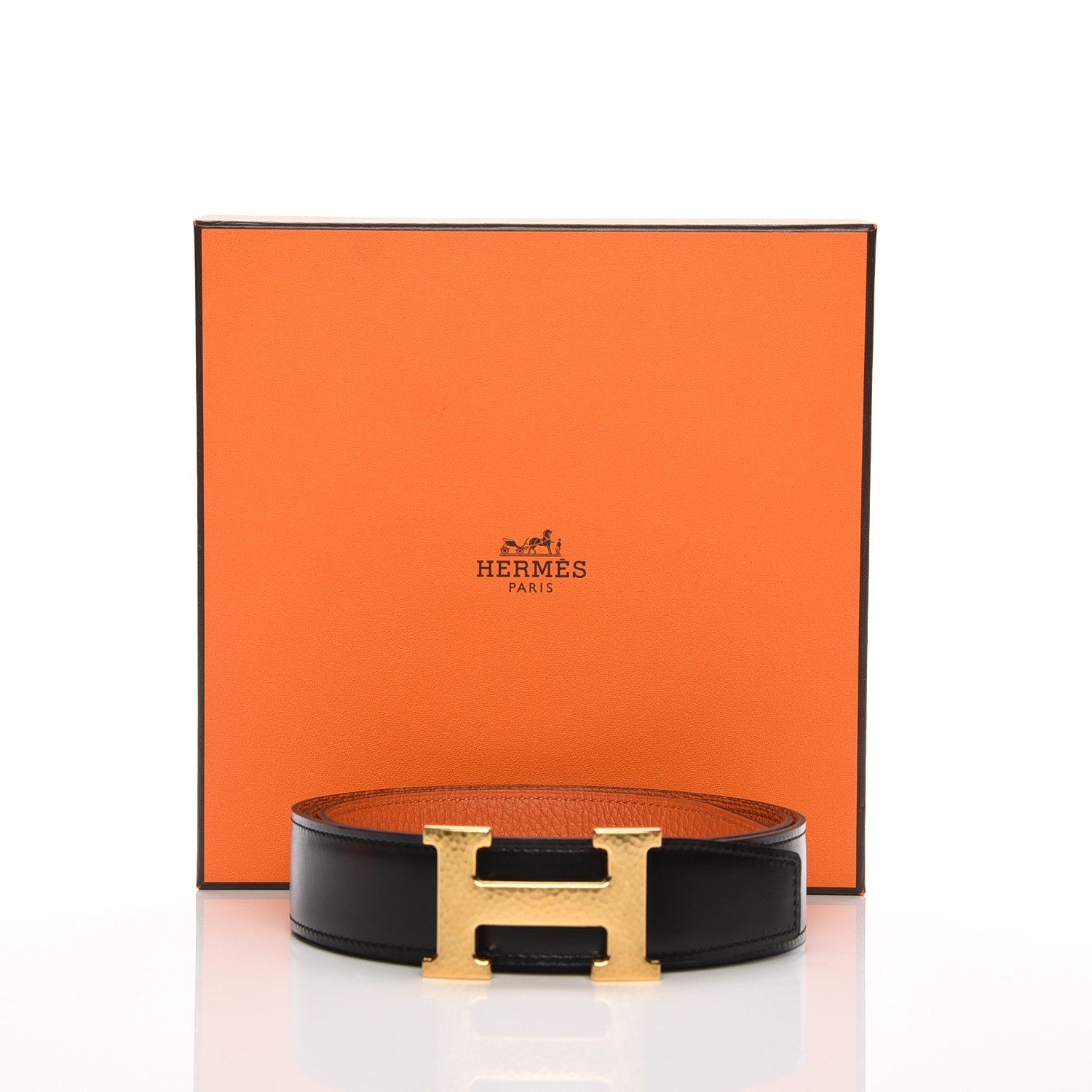 Hermes Box Togo 32mm H Belt 100 Black Orange 14 of 14