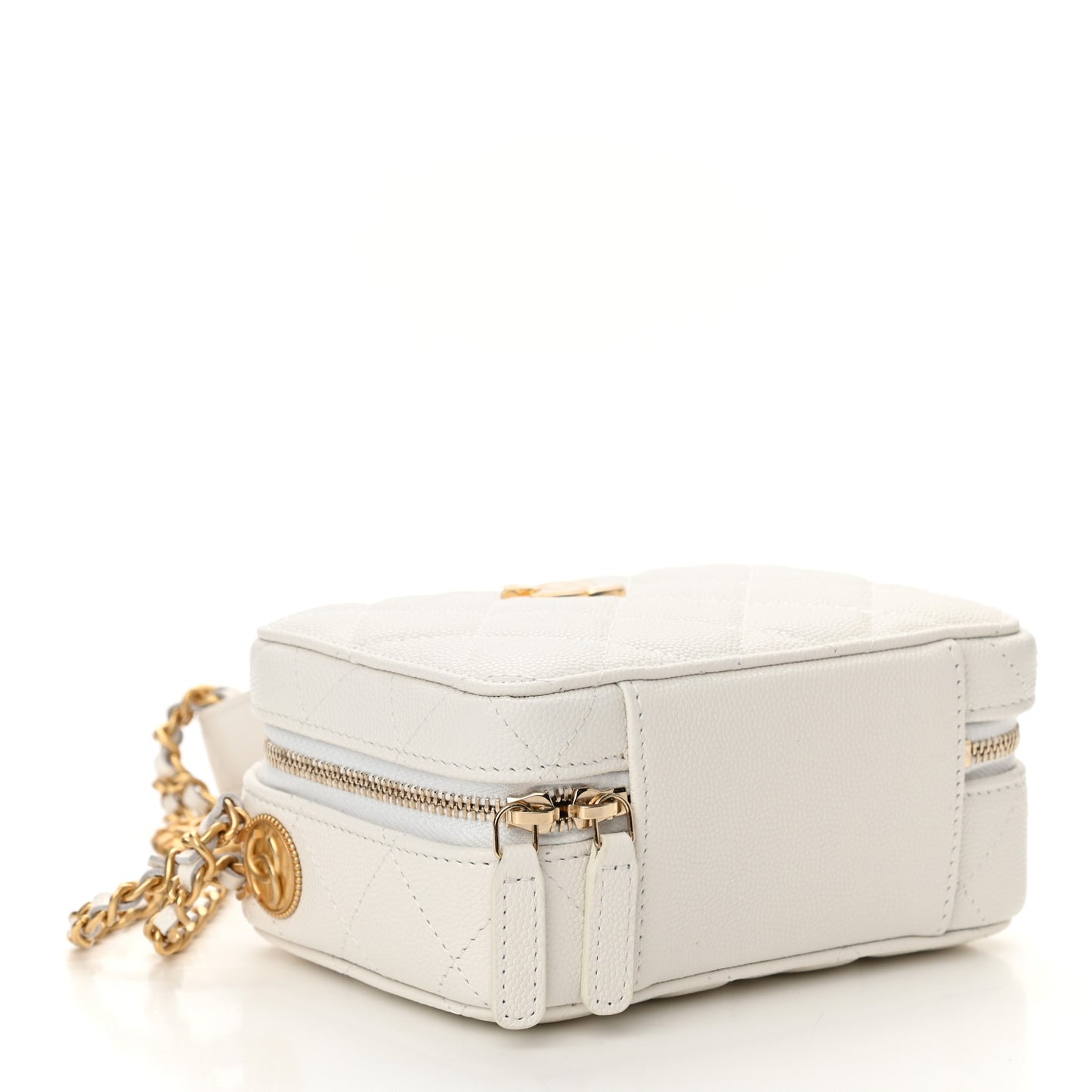 Caviar Quilted Twist Your Buttons Clutch With Chain White
