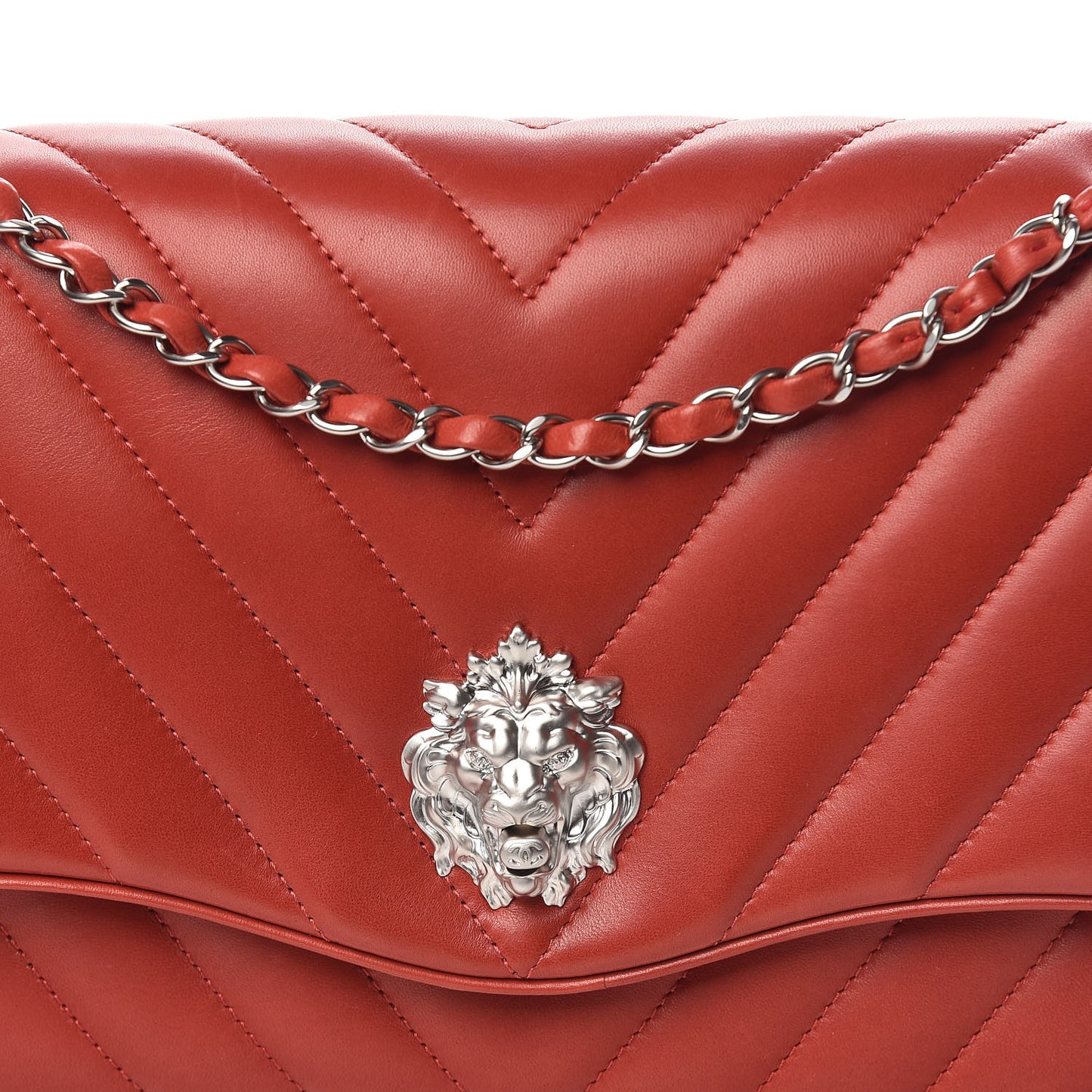 Lambskin Chevron Jumbo Leo Lion Flap Dark Red
