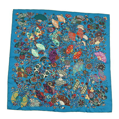 Hermes Silk Fleurs et Papillons de Tissus Shawl 90 Canard Vert Rouge 1 of 3