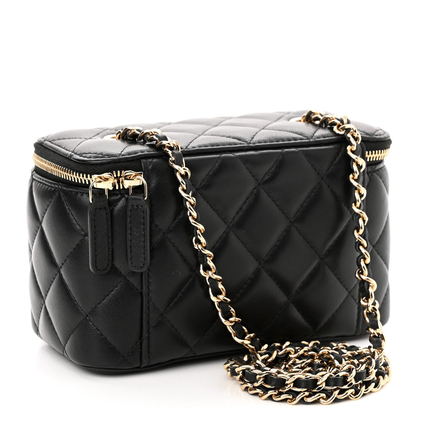 Lambskin Quilted Small Vanity Case With Chain Black