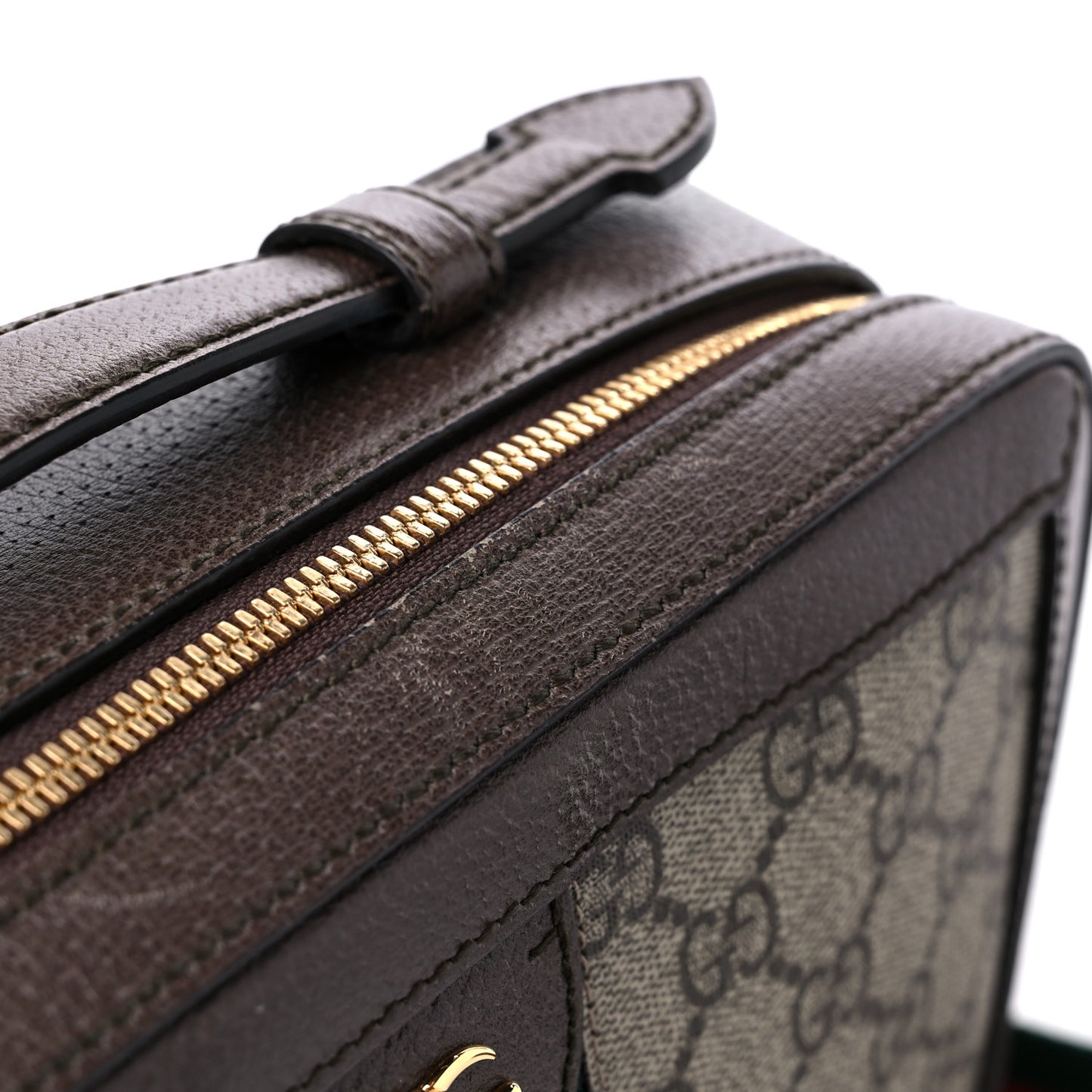 GG Supreme Monogram Web Small Ophidia Top Handle Shoulder Bag Brown