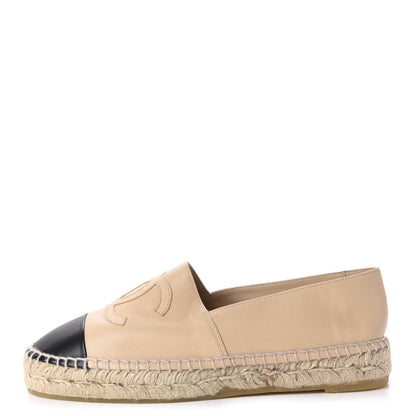 Chanel Lambskin CC Espadrilles 37 Beige Black 1 of 11
