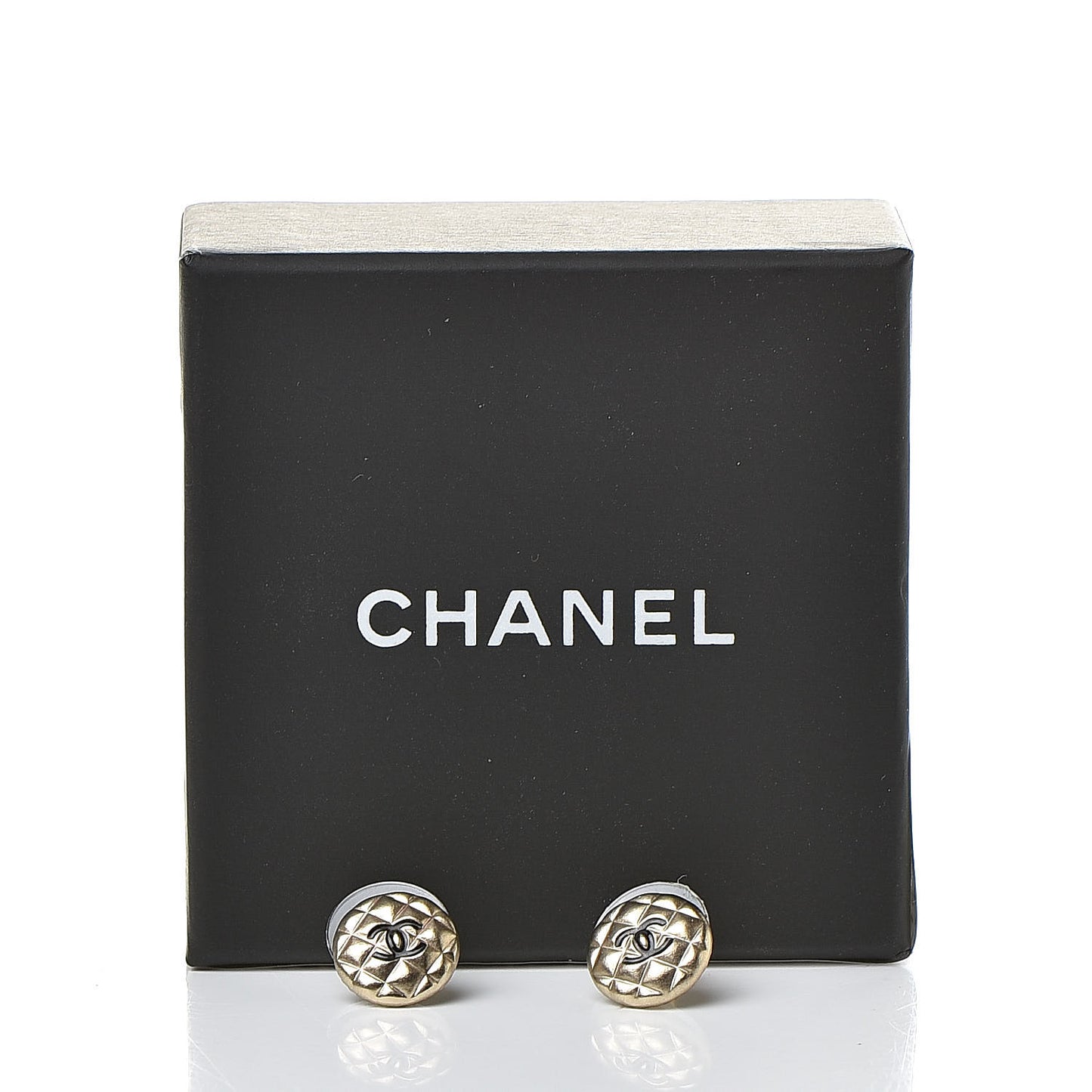 CC Quilted Round Earrings Gold Black