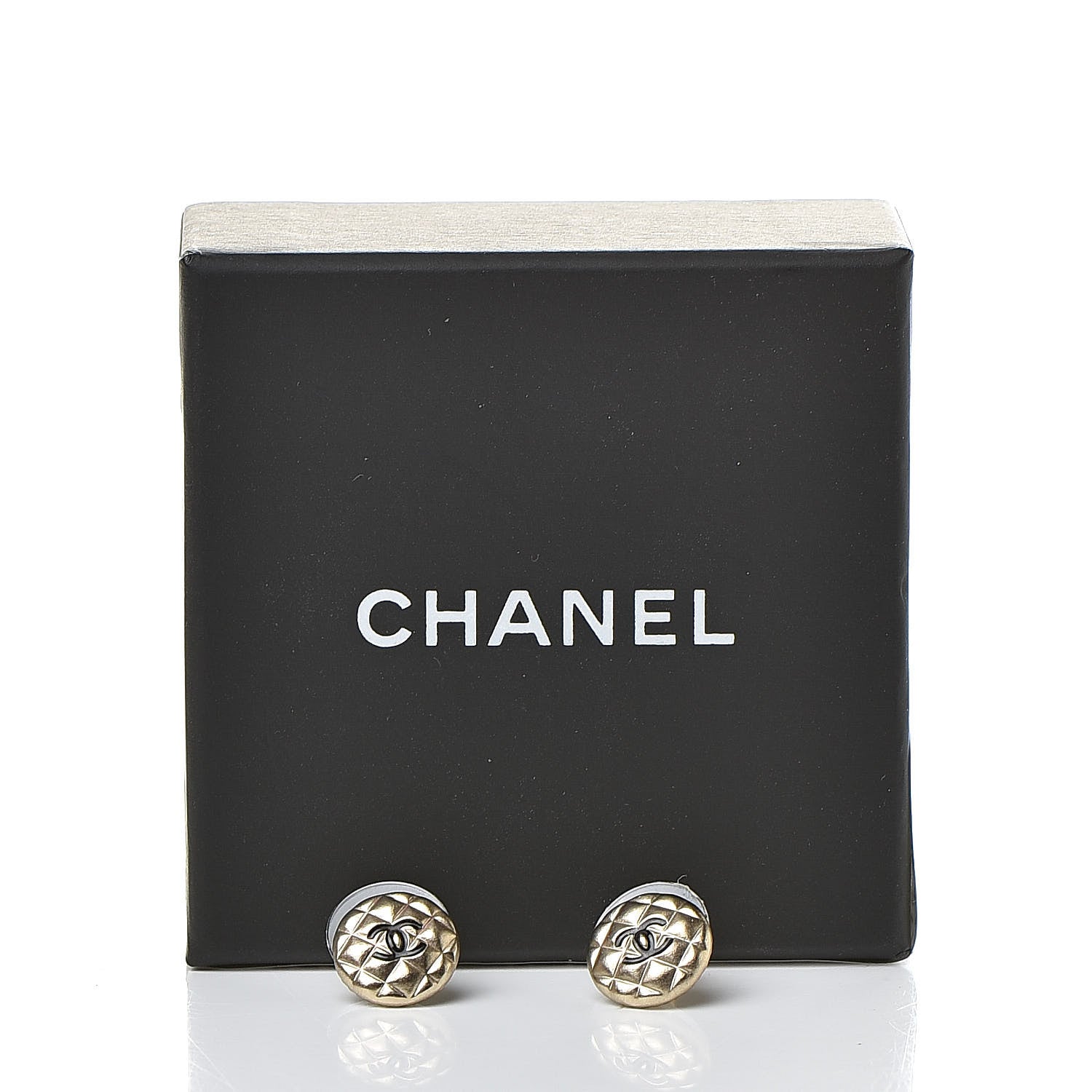 Chanel CC Quilted Round Earrings Gold Black 5 of 5