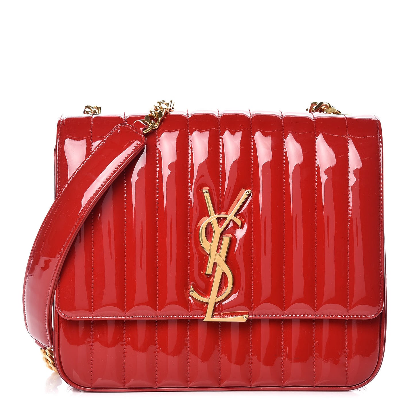 Patent Matelasse Monogram Large Vicky Chain Bag Rouge Eros