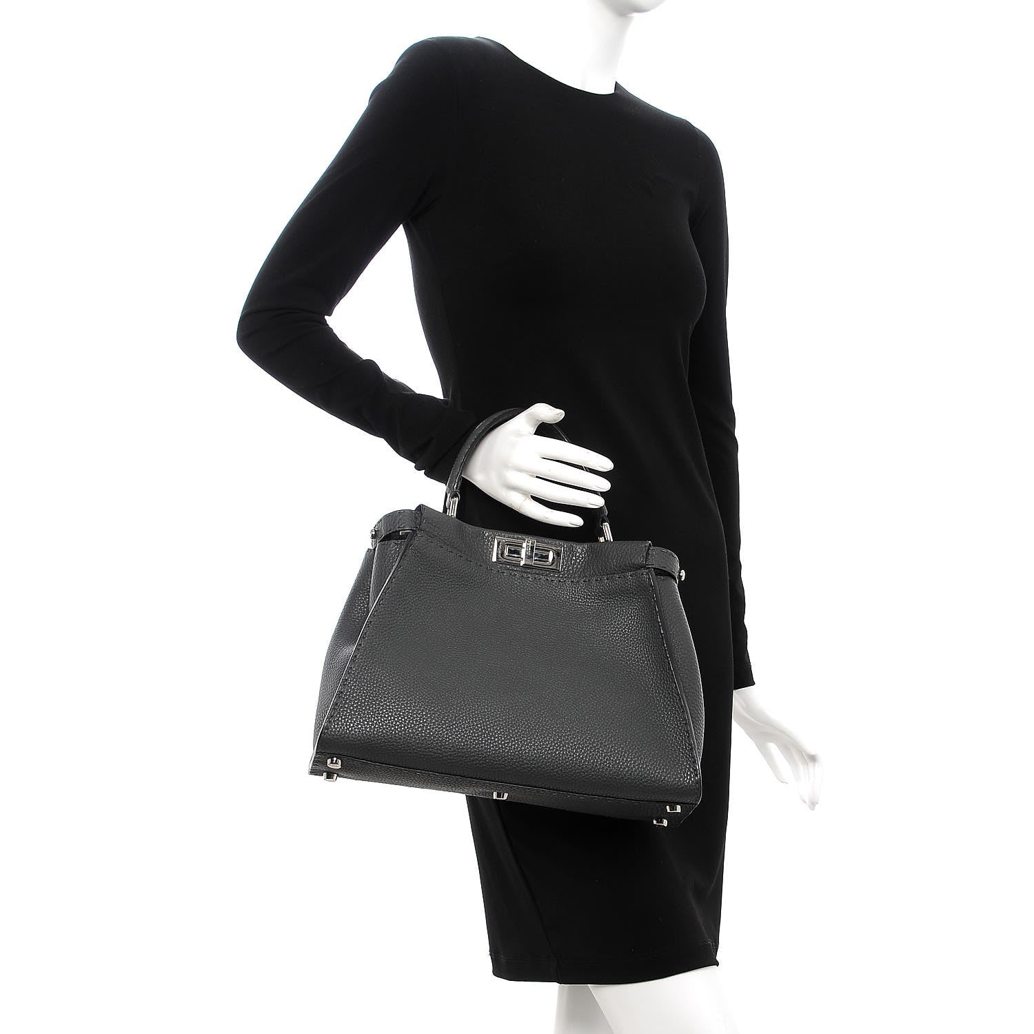 Fendi Cuoio Romano Selleria Bi-Color Medium Peekaboo Iconic Satchel Asfalto Latte 3 of 9