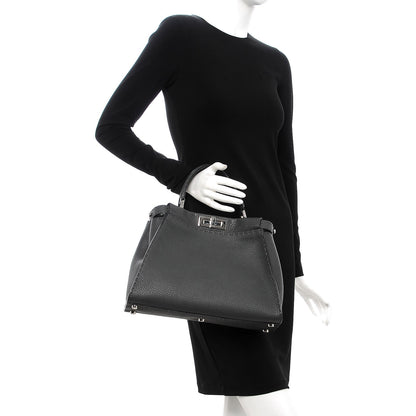Fendi Cuoio Romano Selleria Bi-Color Medium Peekaboo Iconic Satchel Asfalto Latte 3 of 9