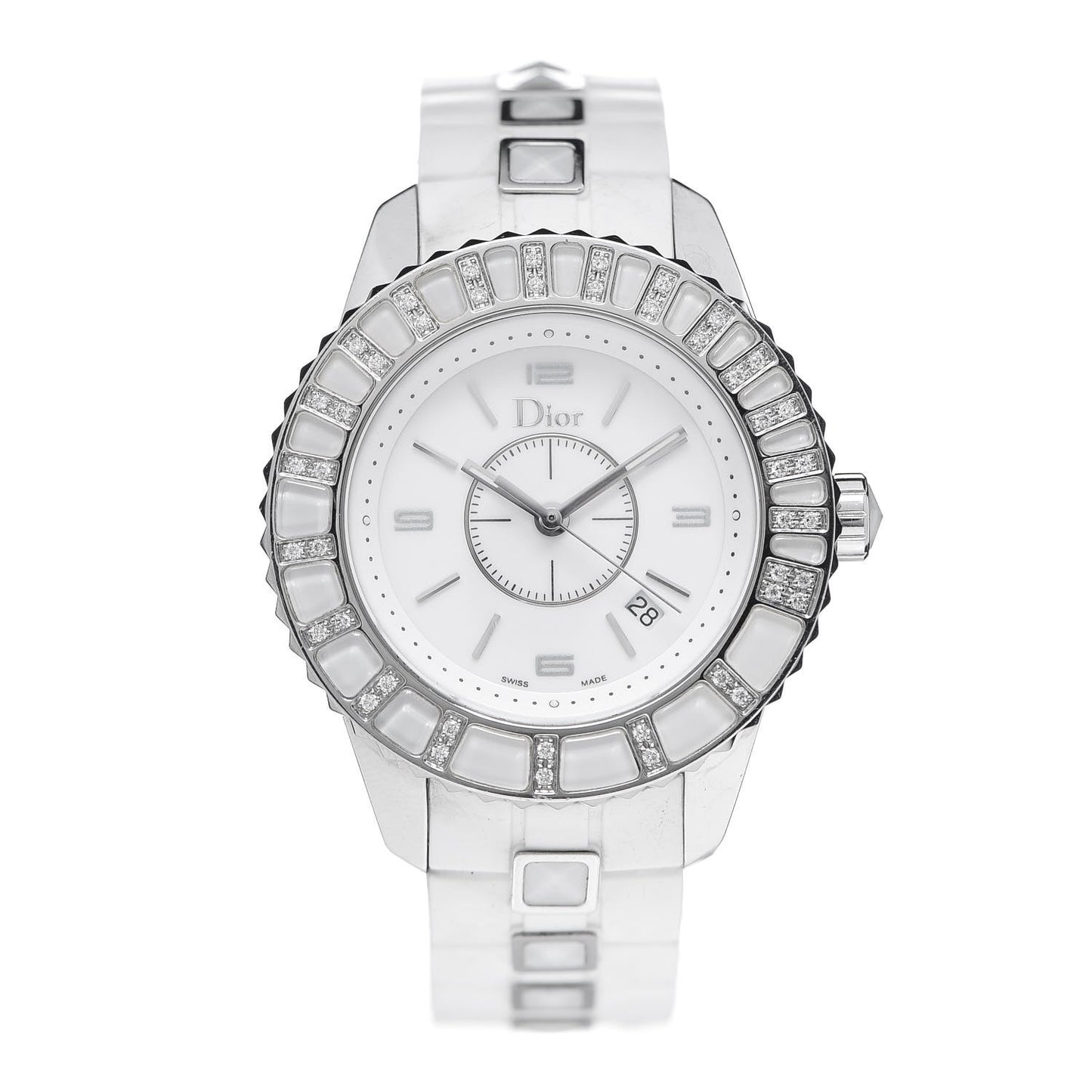 Stainless Steel Rubber Diamond Sapphire 33mm Christal Quartz Watch White