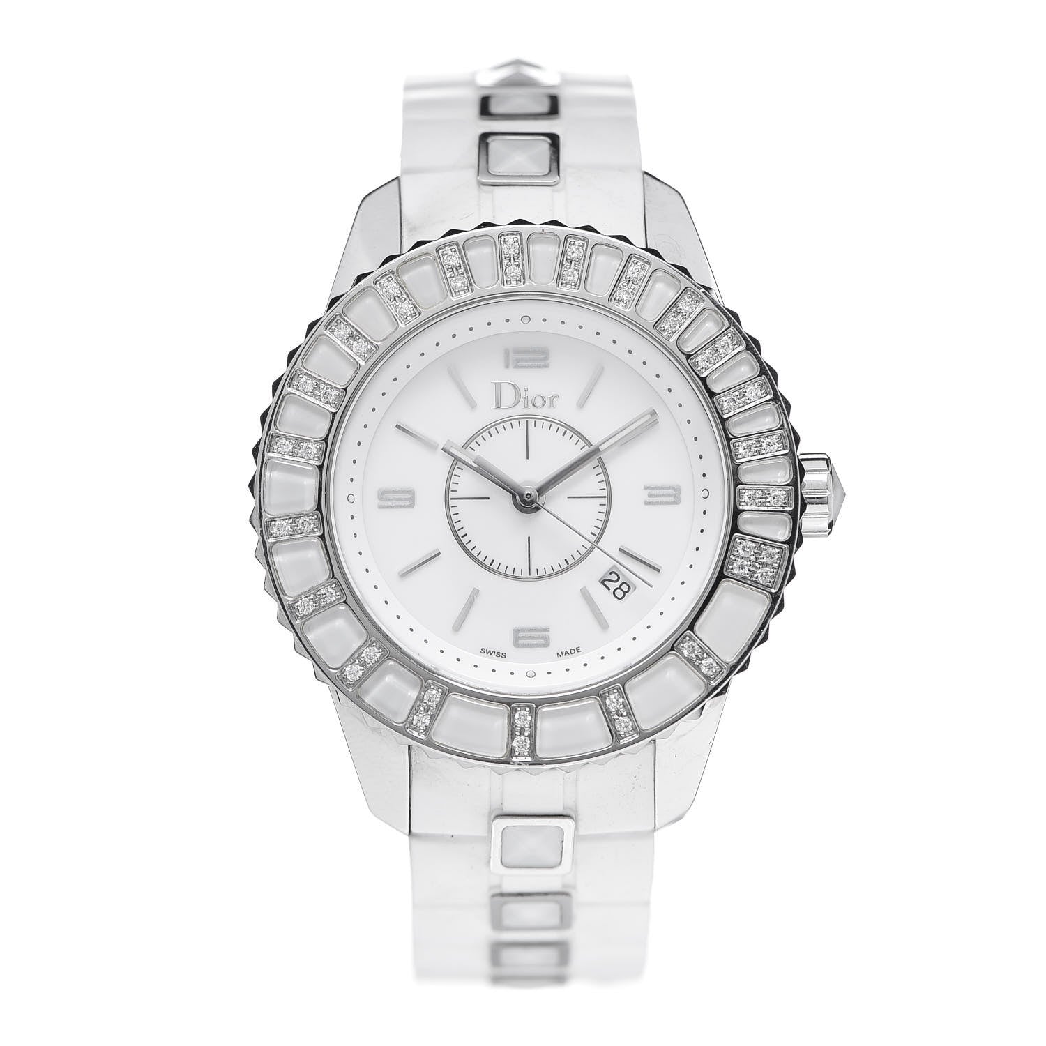 Christian Dior Stainless Steel Rubber Diamond Sapphire 33mm Christal Quartz Watch White 1 of 5