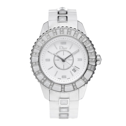 Christian Dior Stainless Steel Rubber Diamond Sapphire 33mm Christal Quartz Watch White 1 of 5