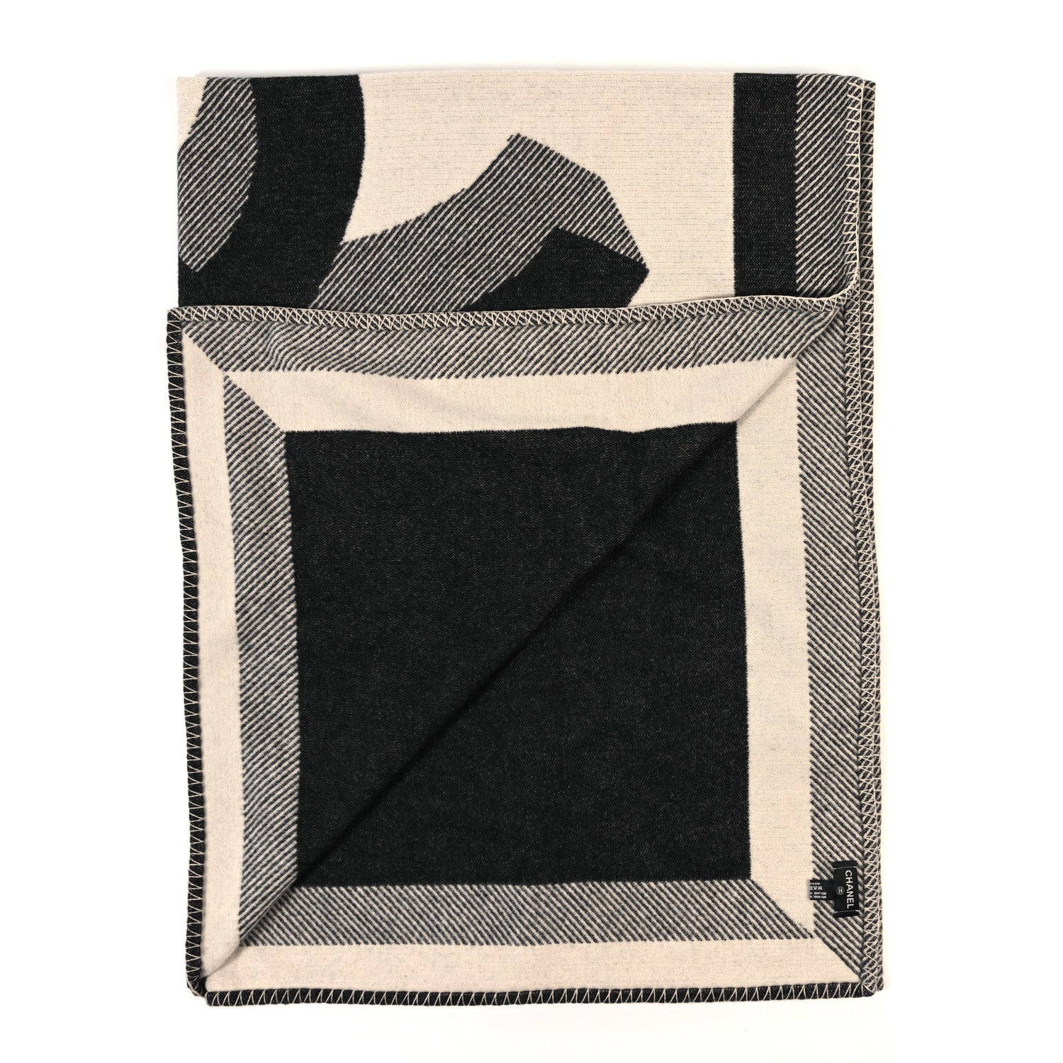 Chanel Merino Wool Cashmere CC Throw Blanket Black Beige 2 of 4