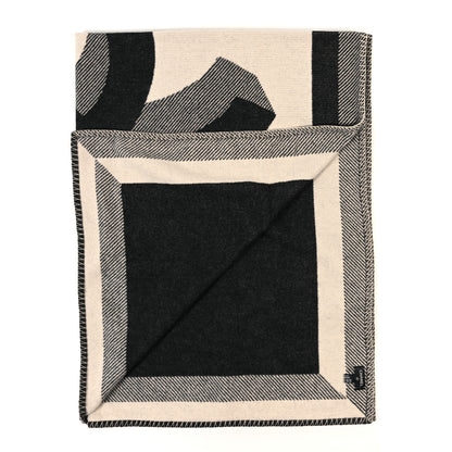 Chanel Merino Wool Cashmere CC Throw Blanket Black Beige 2 of 4