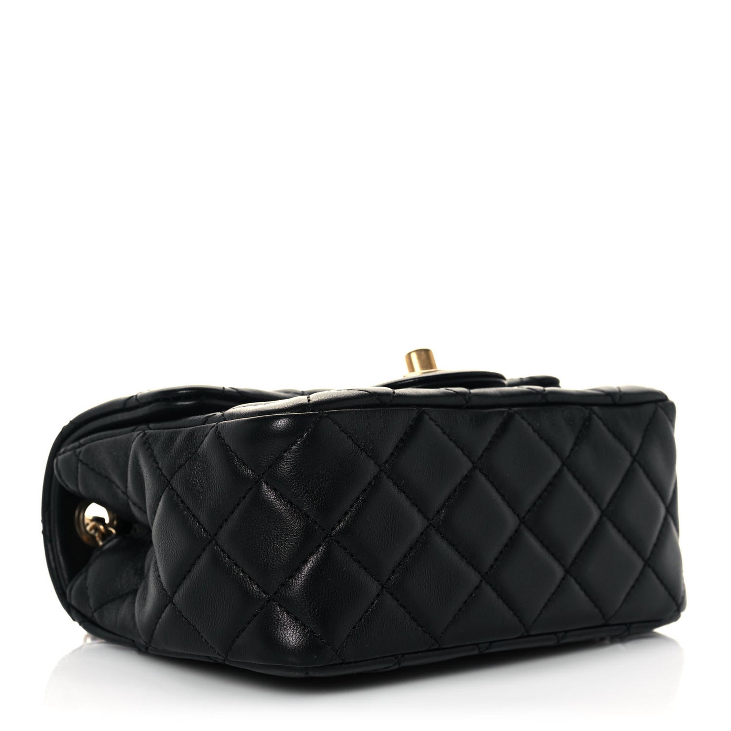 Lambskin Quilted Mini Pearl Crush Flap Black