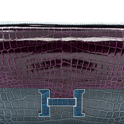 Hermes Shiny Niloticus Crocodile Constance Elan 25 Cassis Bleu Izmir Bleu Tempete 8 of 13