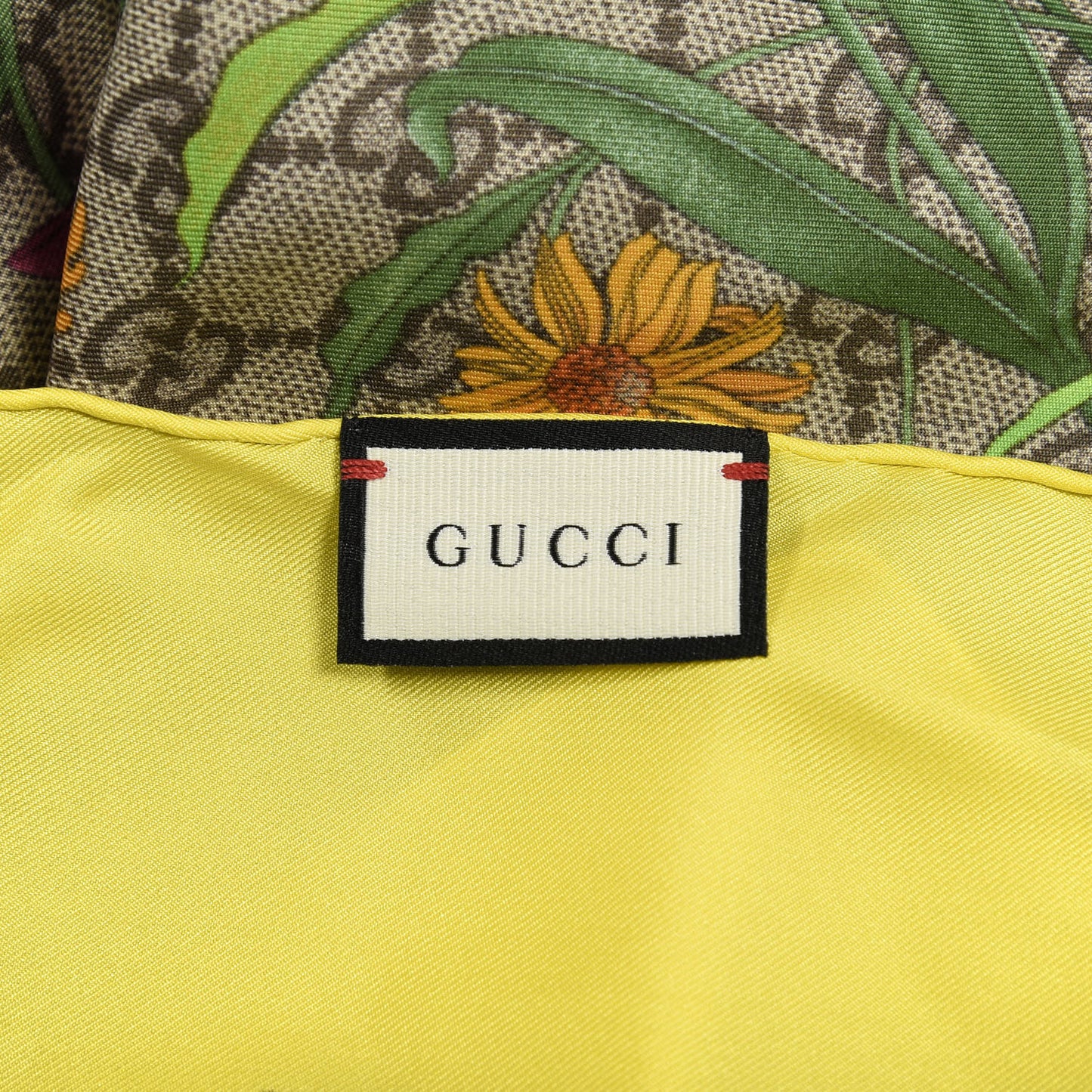 Silk Twill GG Monogram Flora Fluo GG Square Scarf Beige Yellow