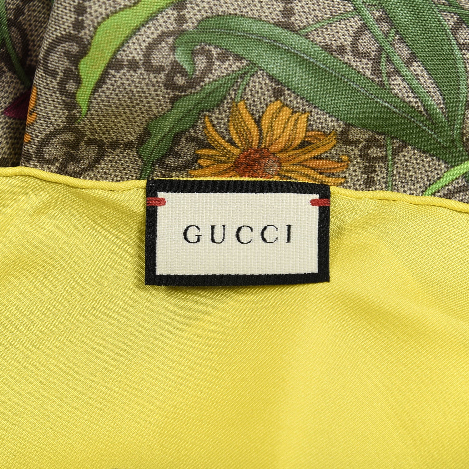 Gucci Silk Twill GG Monogram Flora Fluo GG Square Scarf Beige Yellow 3 of 4