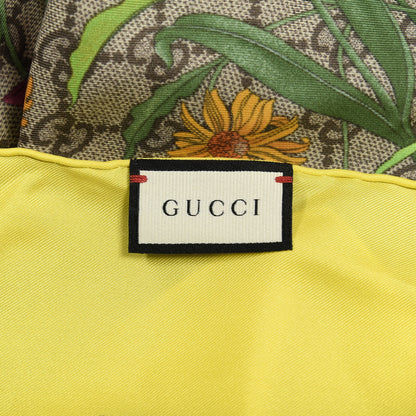 Gucci Silk Twill GG Monogram Flora Fluo GG Square Scarf Beige Yellow 3 of 4